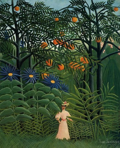 Woman Walking in an Exotic Forest by Henri Rousseau